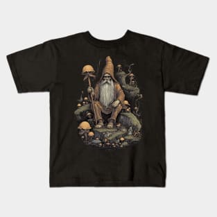 Lord Of The Shrooms - dark gnome fantasy mushroom illustration Kids T-Shirt